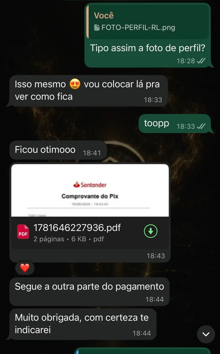 Conversa real de satisfação e indicação de cliente Gold Box