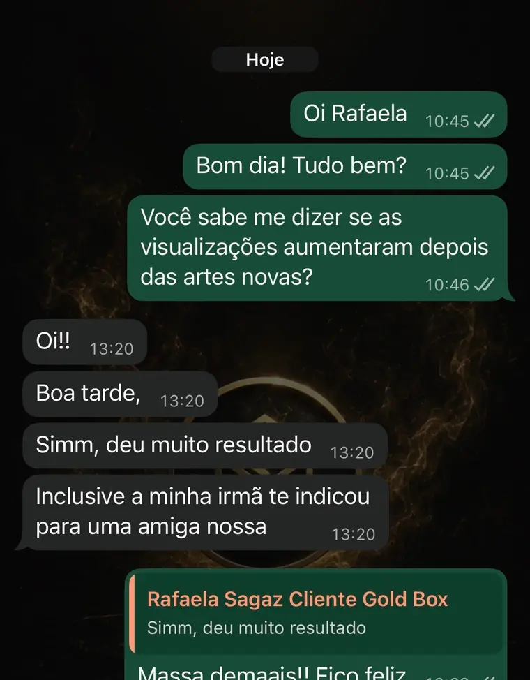 Conversa real com o feedback de Rafaela da Sagaz